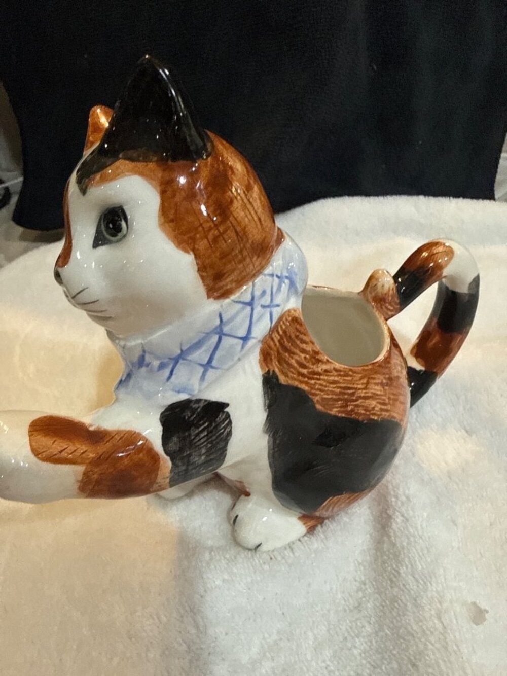 vintage 1980s ceramic calico cat figural creamer